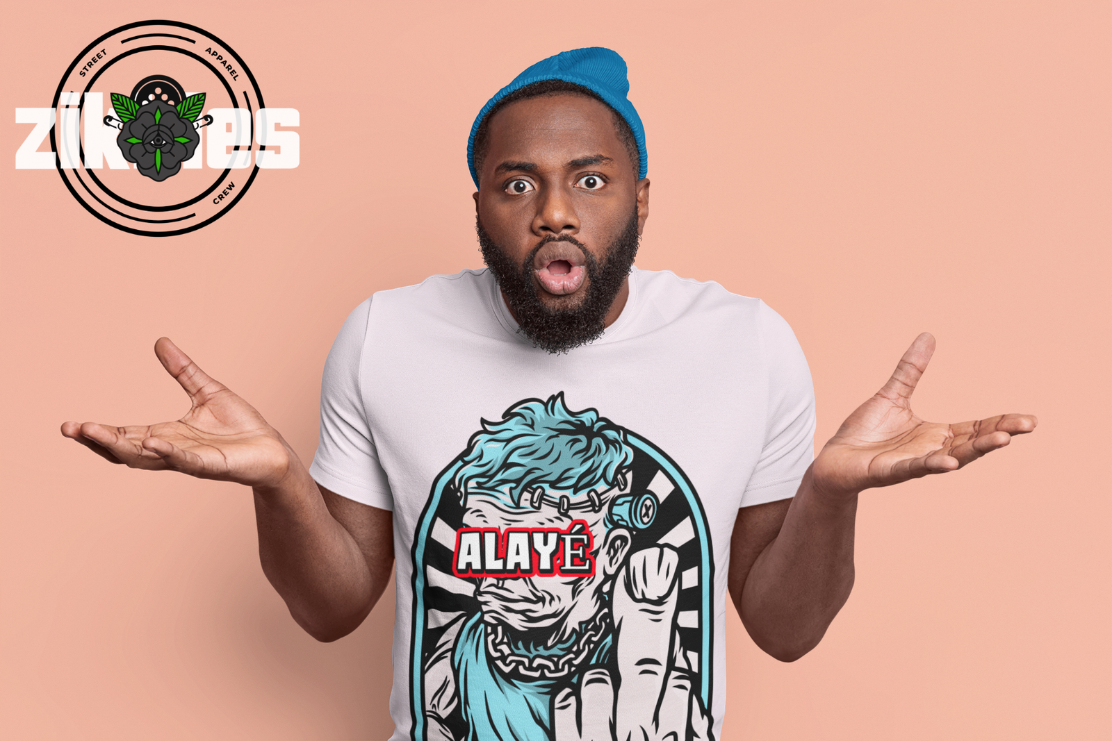 Streetwear fashion model wearing oversized Nigerian graphic tee in Lagos