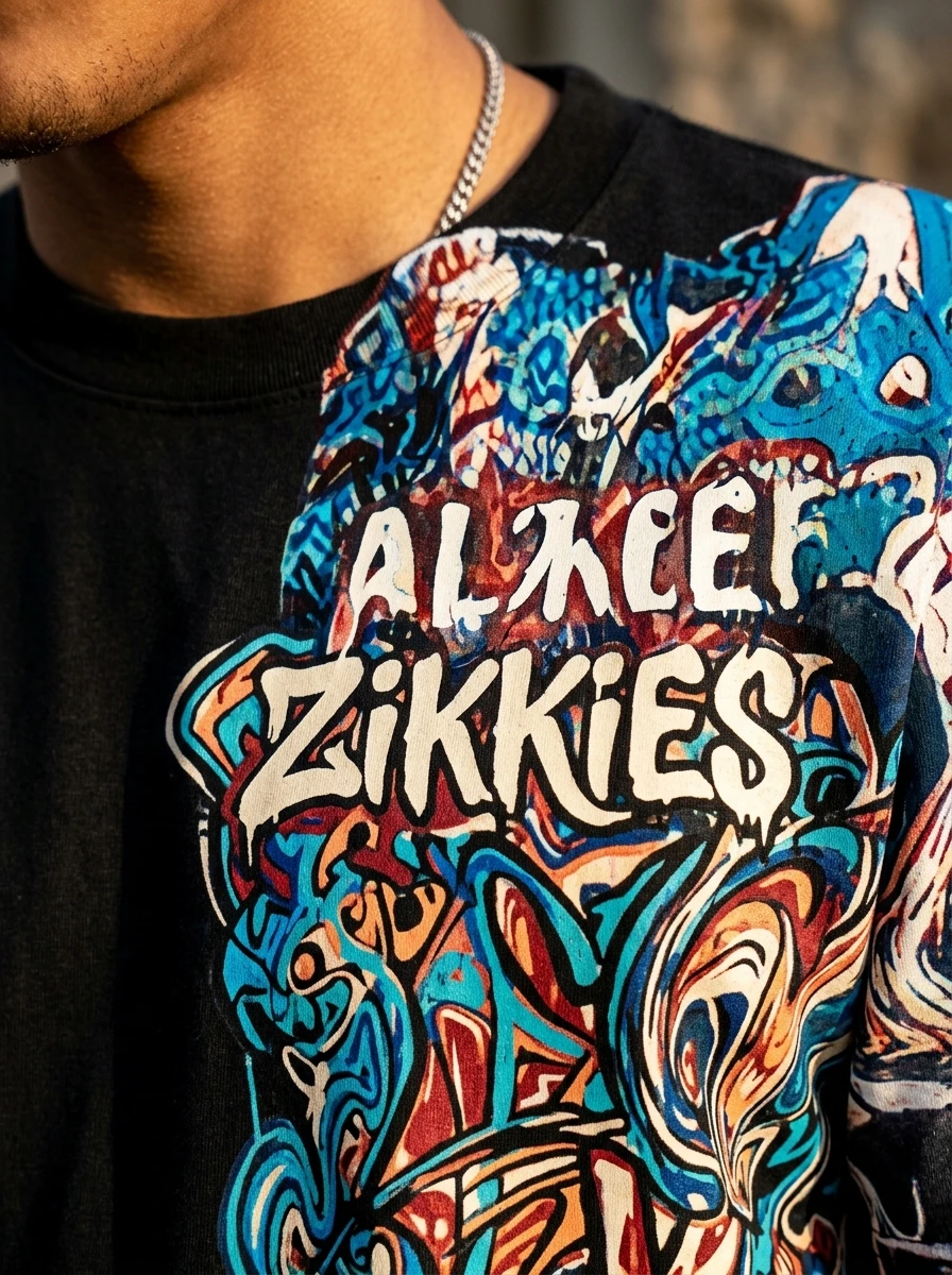 Colourful graphic tee detail