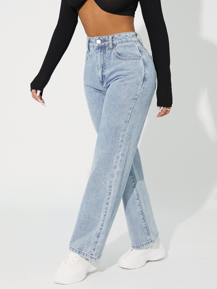 Denimcolab 2023 New High Waist Straight Leg Jeans Woman Simple Style Casual Cotton Denim Pants Ladies Loose Streetwear Jeans