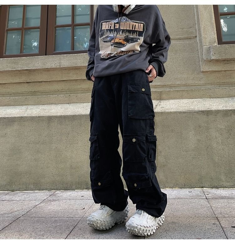 Men's Harajuku Style ,Loose Casual Trousers Straight Mopping Pants