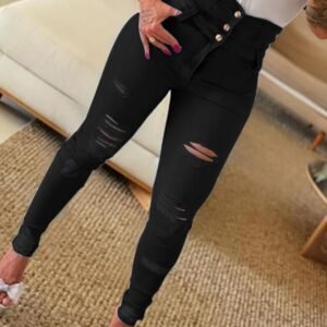 Women Stretch Ripped Skinny High Waist Jeans 12 Women Stretch Ripped Skinny High Waist Jeans
