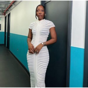 Knit Short-Sleeve See-Through Gown - Image 4