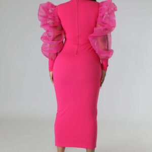 Mesh Puff Bodycon Dress - Image 3