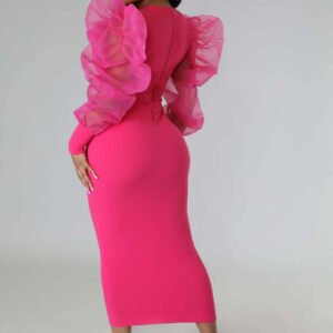 Mesh Puff Bodycon Dress - Image 4