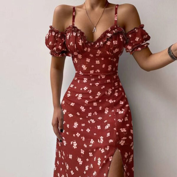 Ruffle Strapless Floral Slit Dress