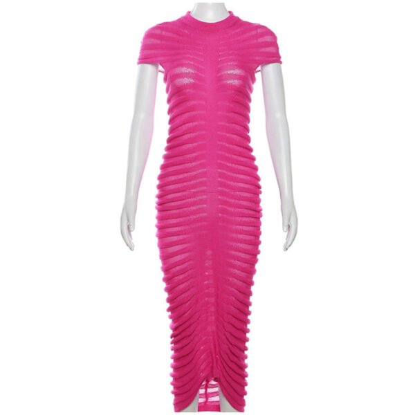 Knit Short-Sleeve See-Through Gown