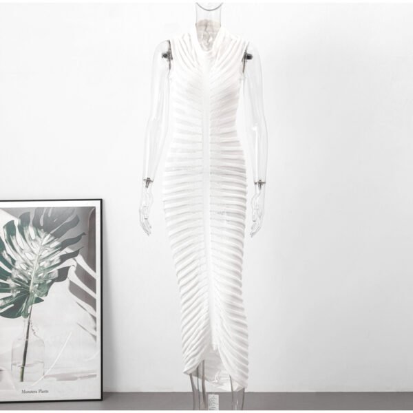 Knit Short-Sleeve See-Through Gown